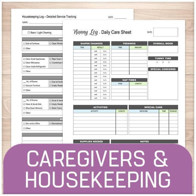 Caregivers, Health, Housekeeping, and Pet forms at Printable Planning for Free Printable Caregiver Forms Pdf