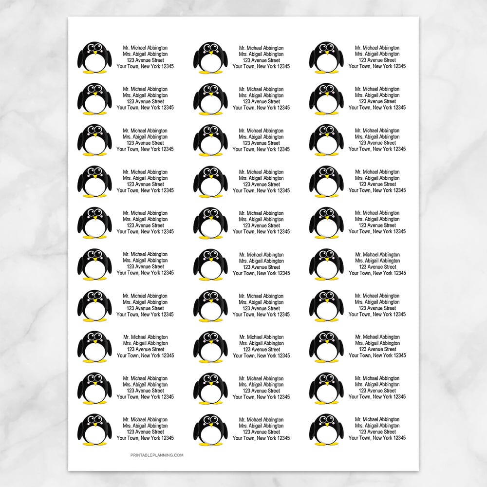 Printable Adorable Little Penguin Address Labels at Printable Planning. Sheet of 30 labels.