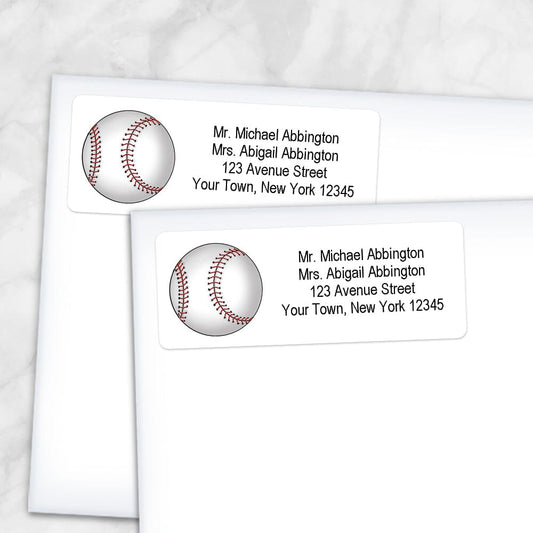 Printable Athletic Sports Baseball Address Labels at Printable Planning. Shown on envelopes.