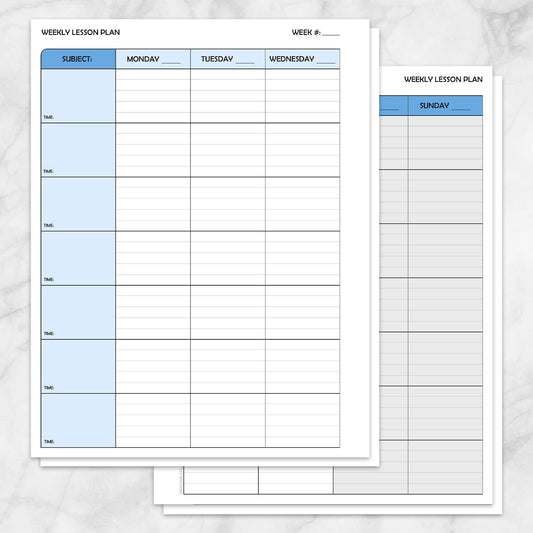 Printable Blue Weekly Lesson Plan for Teachers, School Planning Pages at Printable Planning.