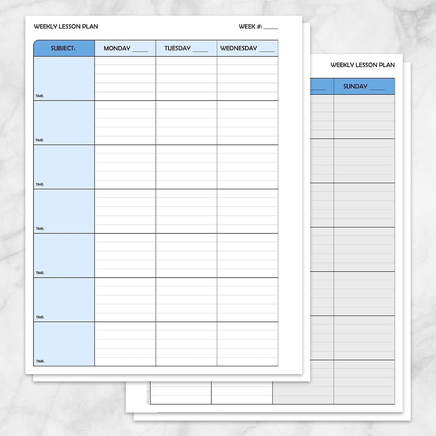 Printable Blue Weekly Lesson Plan for Teachers, School Planning Pages at Printable Planning.