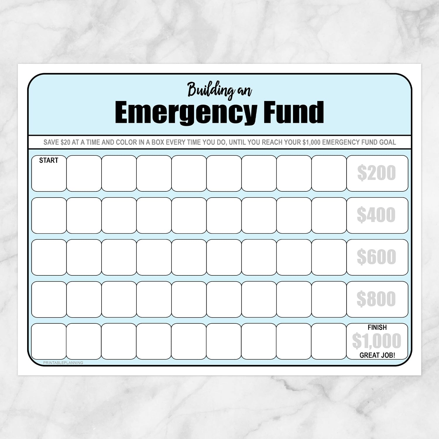 building-an-emergency-fund-worksheet-in-blue-by-20-increments-printable-at-printable-planning-for-only-5-95 for Free Printable Emergency Fund Tracker Building an Emergency Fund Worksheet in Blue (by $20 increments) - Printable at Printable Planning for only 5.95 for Free Printable Emergency Fund Tracker
