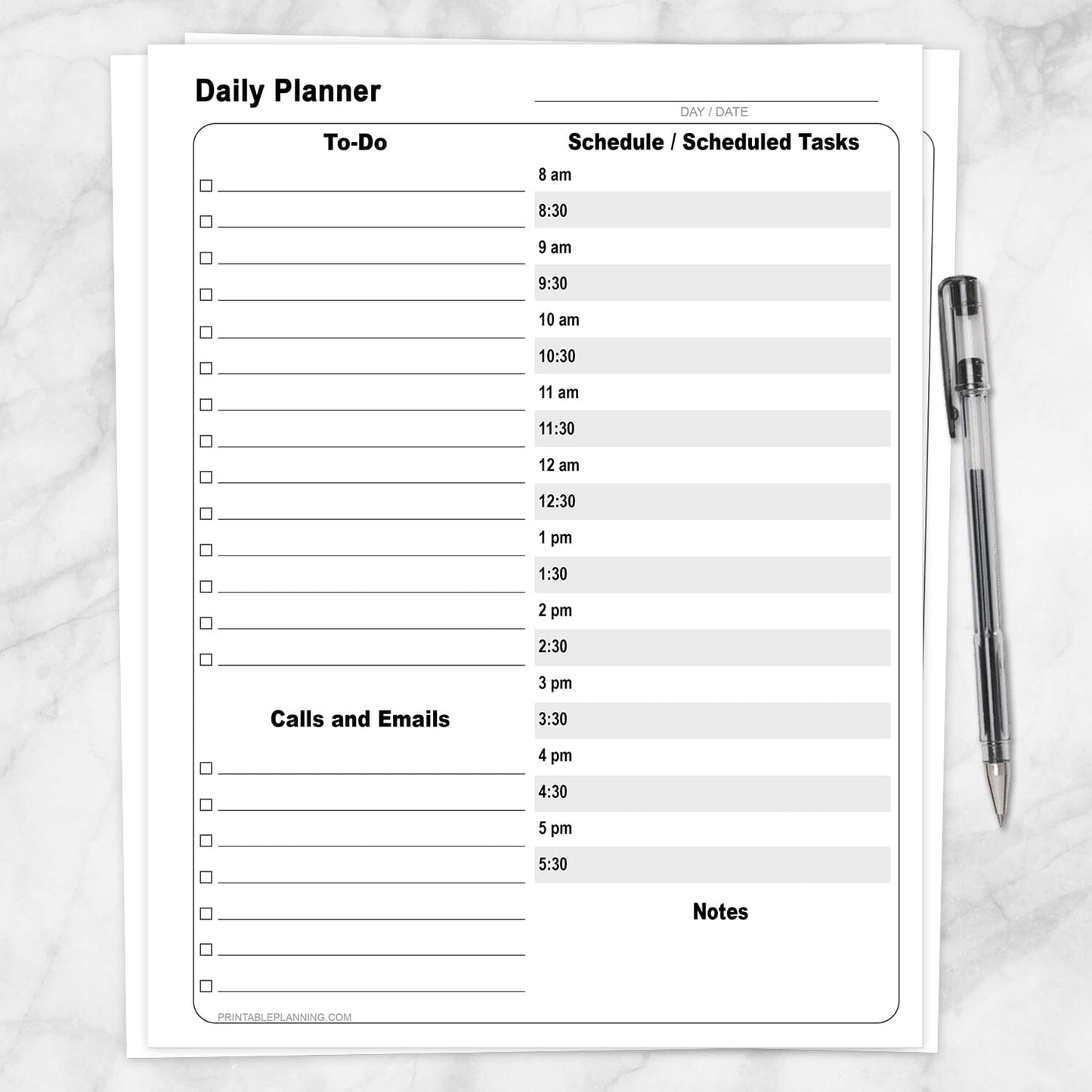 Printable Business Daily Planner with To-Do List and Schedule at Printable Planning.
