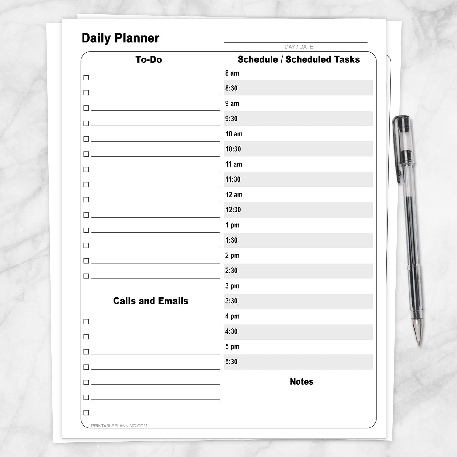 Printable Business Daily Planner with To-Do List and Schedule at Printable Planning.