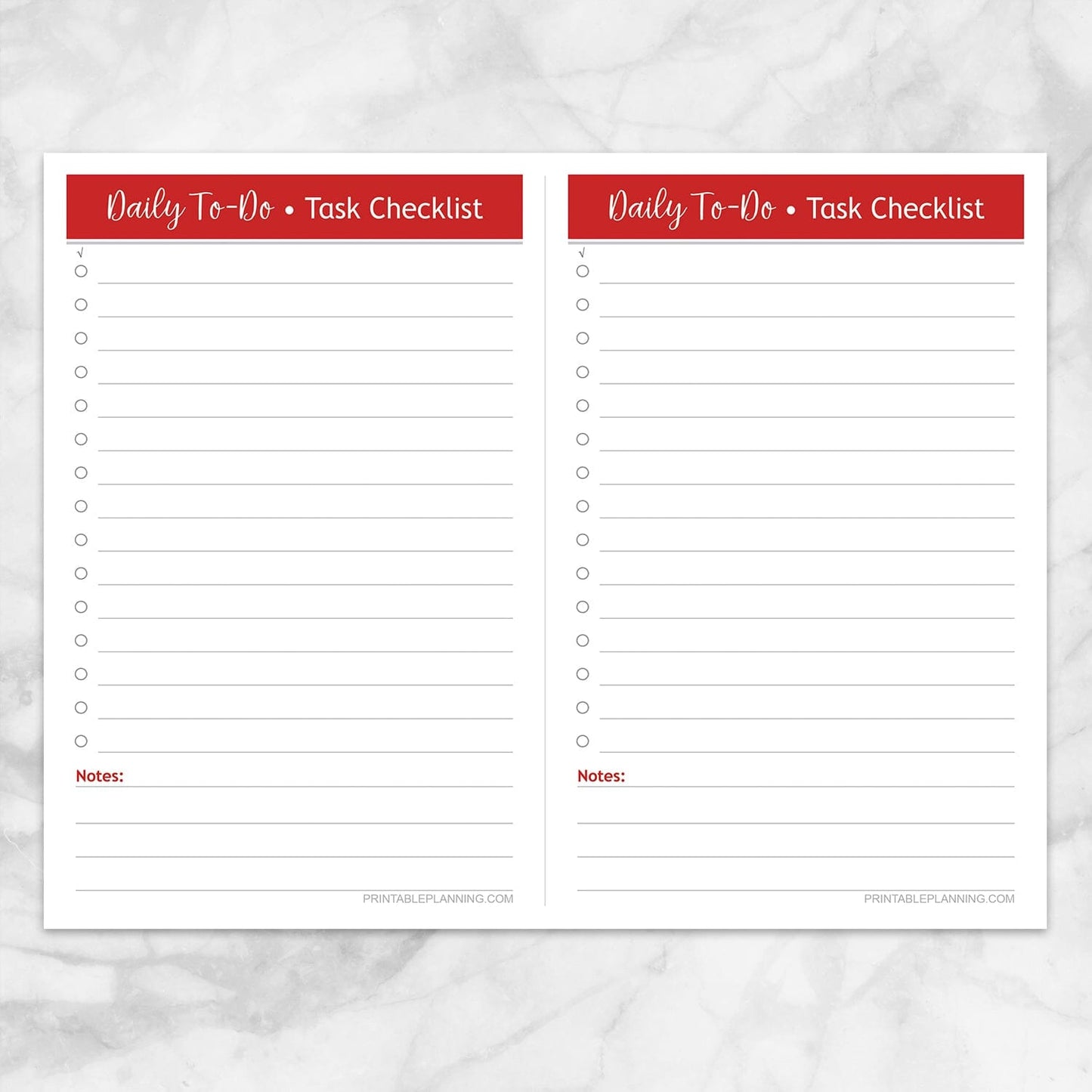Printable Daily To-Do Lists - 2 Per Page - Task Checklists in red at Printable Planning.