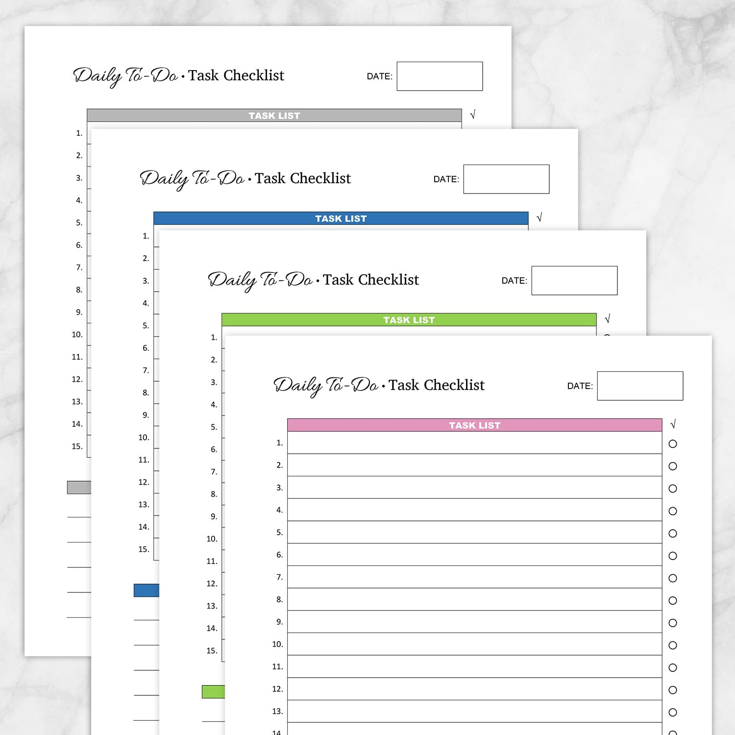 Printable Daily To-Do List - Task Checklist BUNDLE in 4 Colors at Printable Planning.