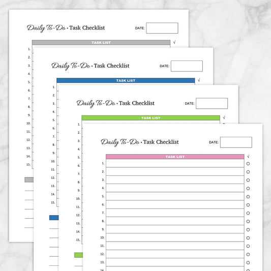 Printable Daily To-Do List - Task Checklist BUNDLE in 4 Colors at Printable Planning.