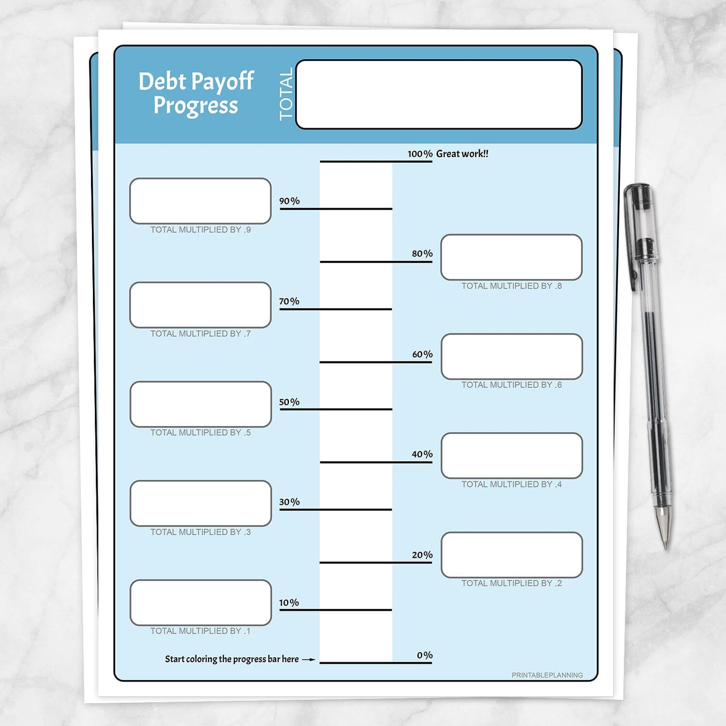 Printable Debt Payoff Progress Bar Worksheets in Blue at Printable Planning.