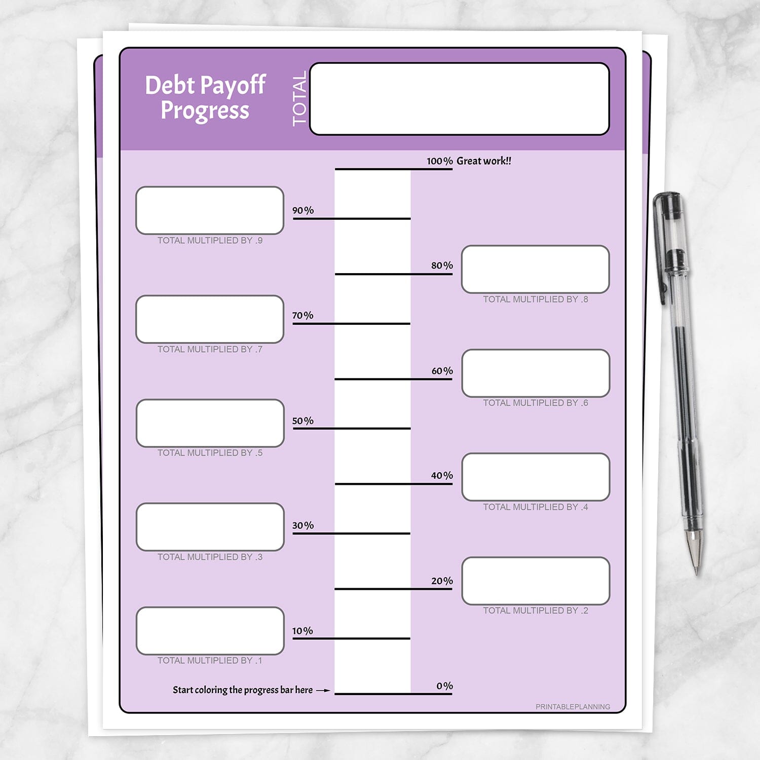 Debt Payoff Progress Bar Worksheets in Purple - Printable at Printable Planning for only 5.95 debt-payoff-progress-bar-worksheets-in-purple-printable-at-printable-planning-for-only-5-95