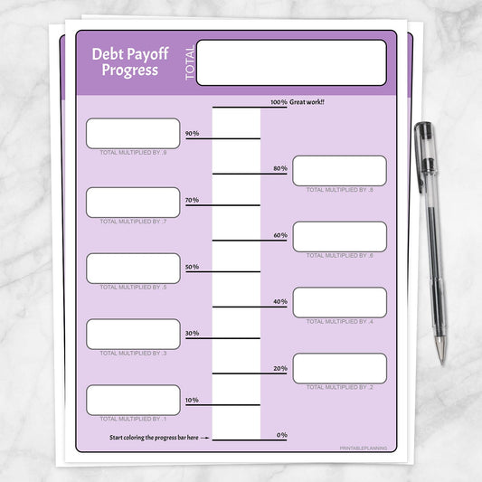 Printable Debt Payoff Progress Bar Worksheets in Purple at Printable Planning.