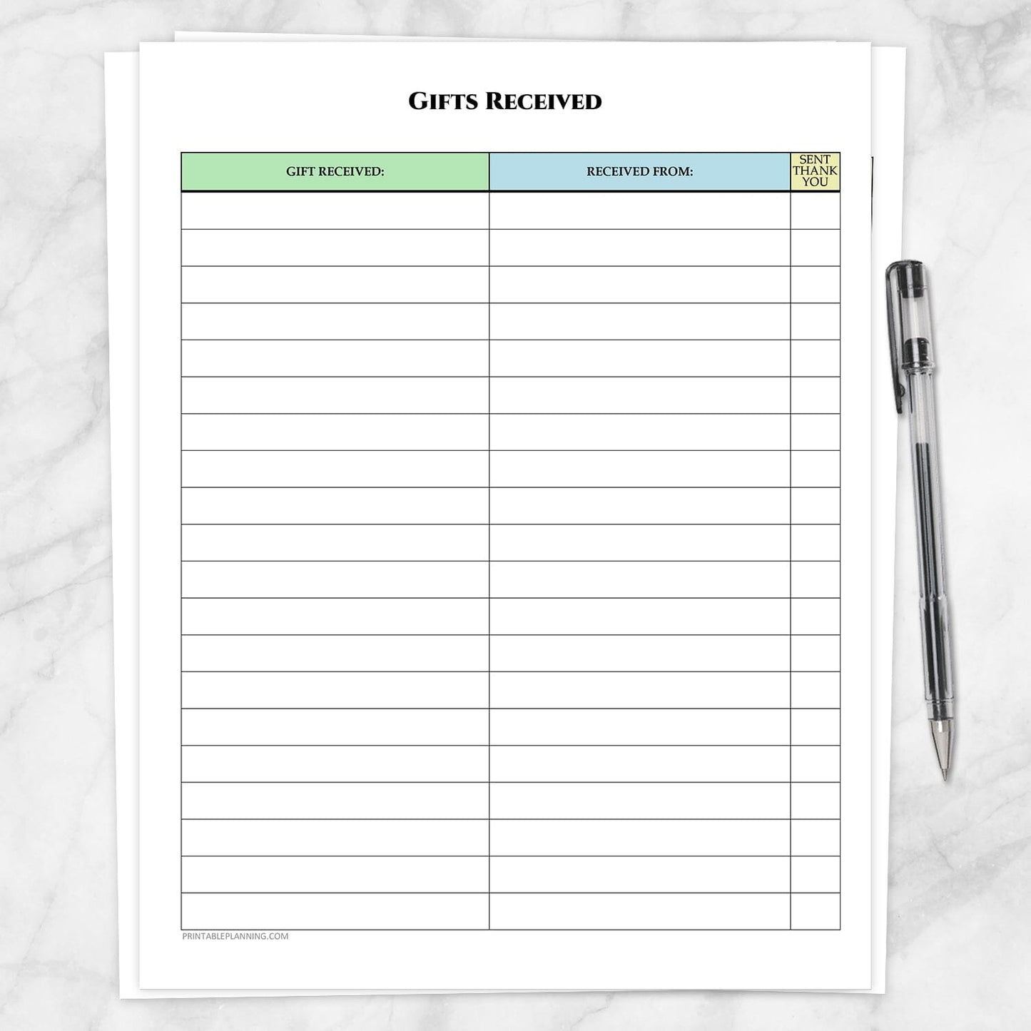 Printable Gifts Received List - Occasion Organizer at Printable Planning.