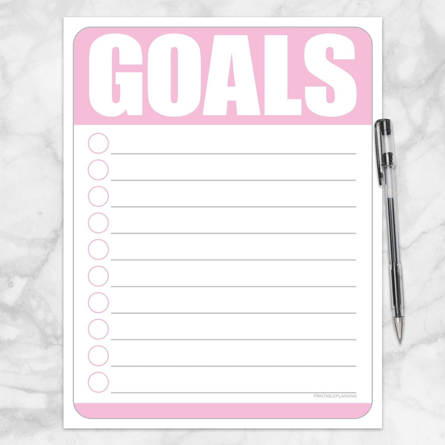 Printable Goals - Pink Full Page Checklist at Printable Planning.