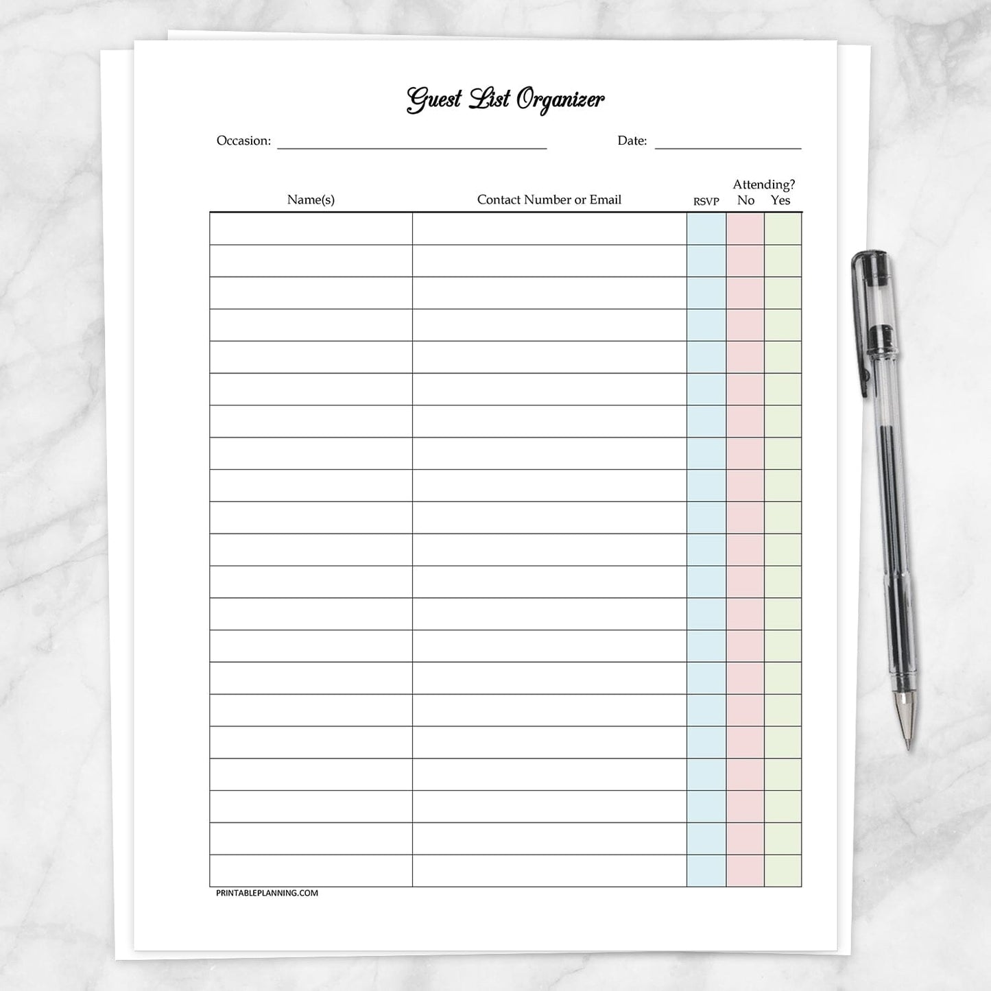 Printable Guest List RSVP Organizer - Event Planning at Printable Planning.