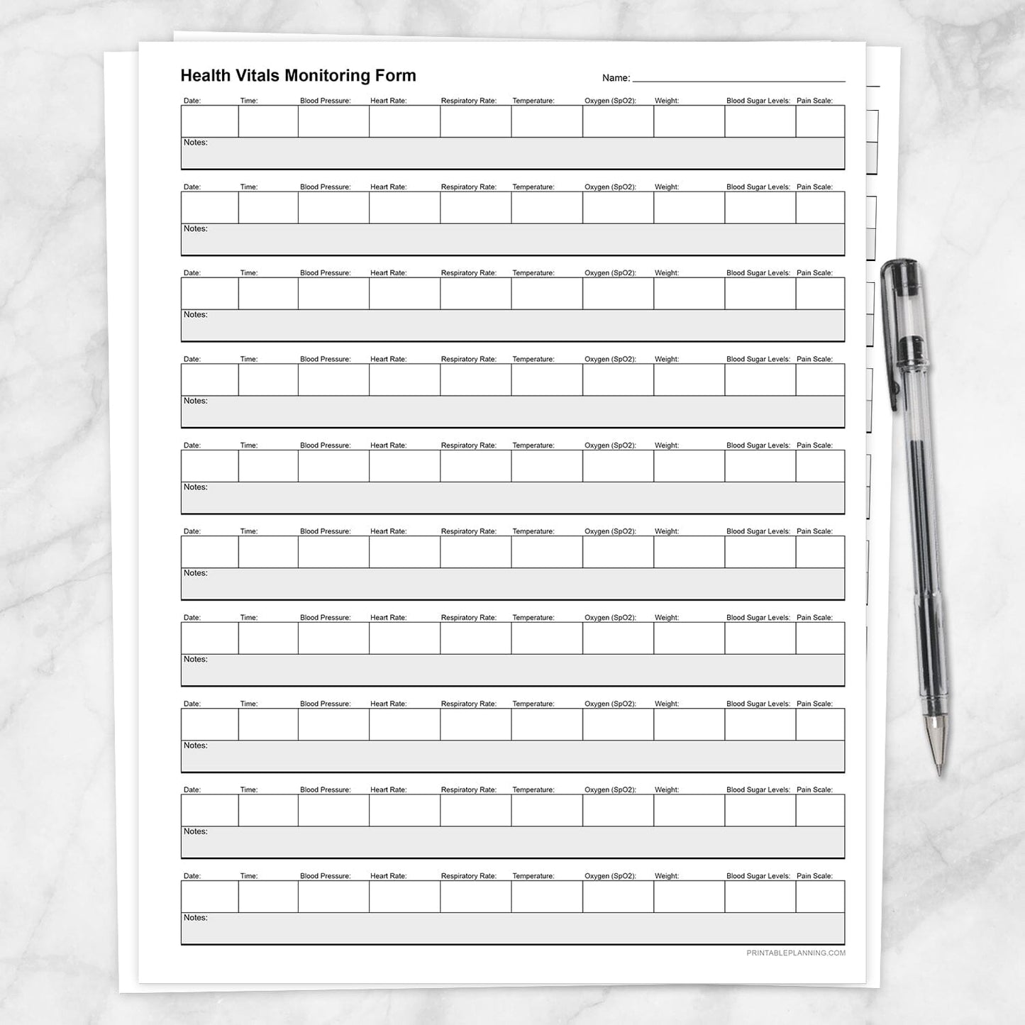Printable Health Vitals Monitoring Form at Printable Planning.