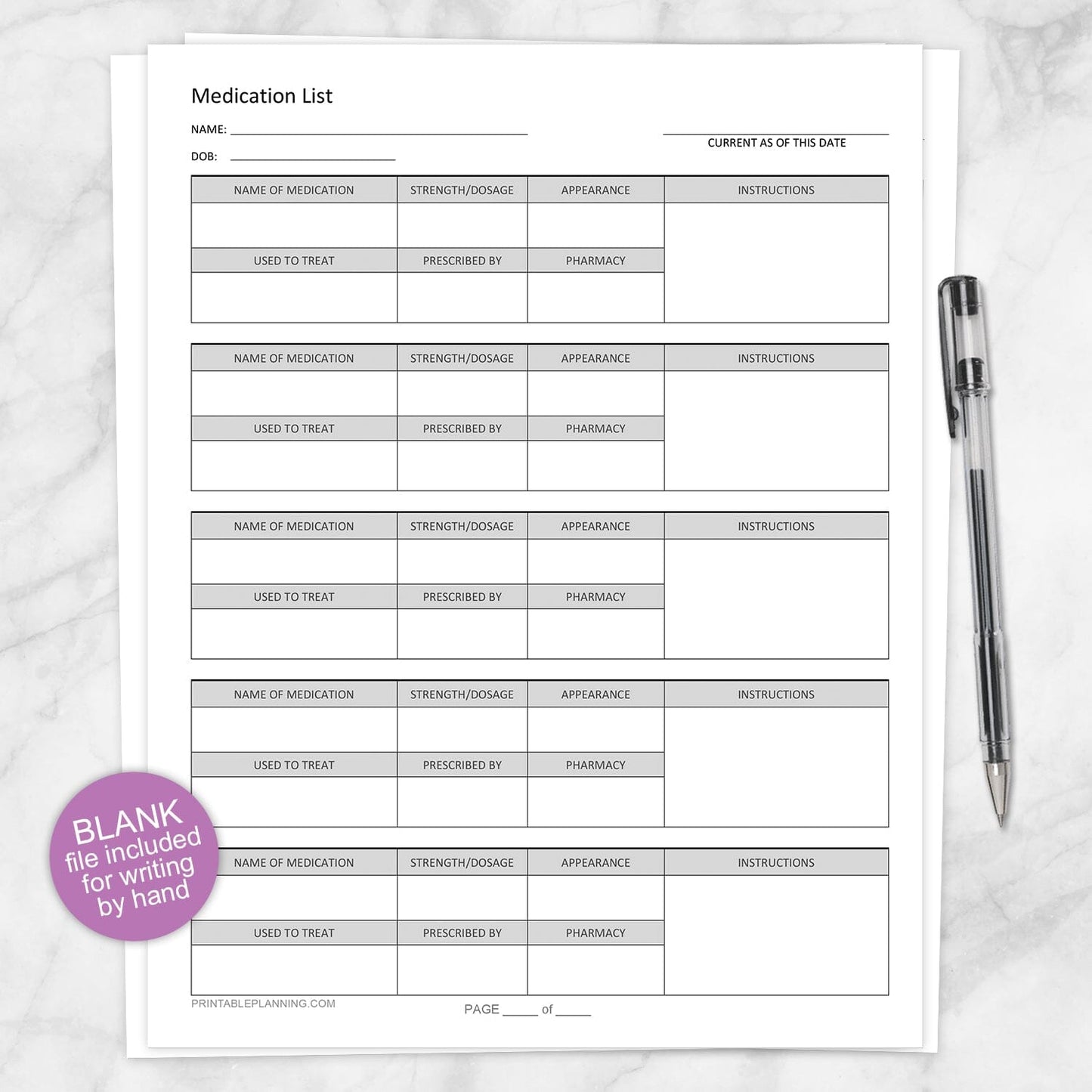 A blank version of the Medication List, Organize Prescription Medicines is available for writing your prescriptions by hand.
