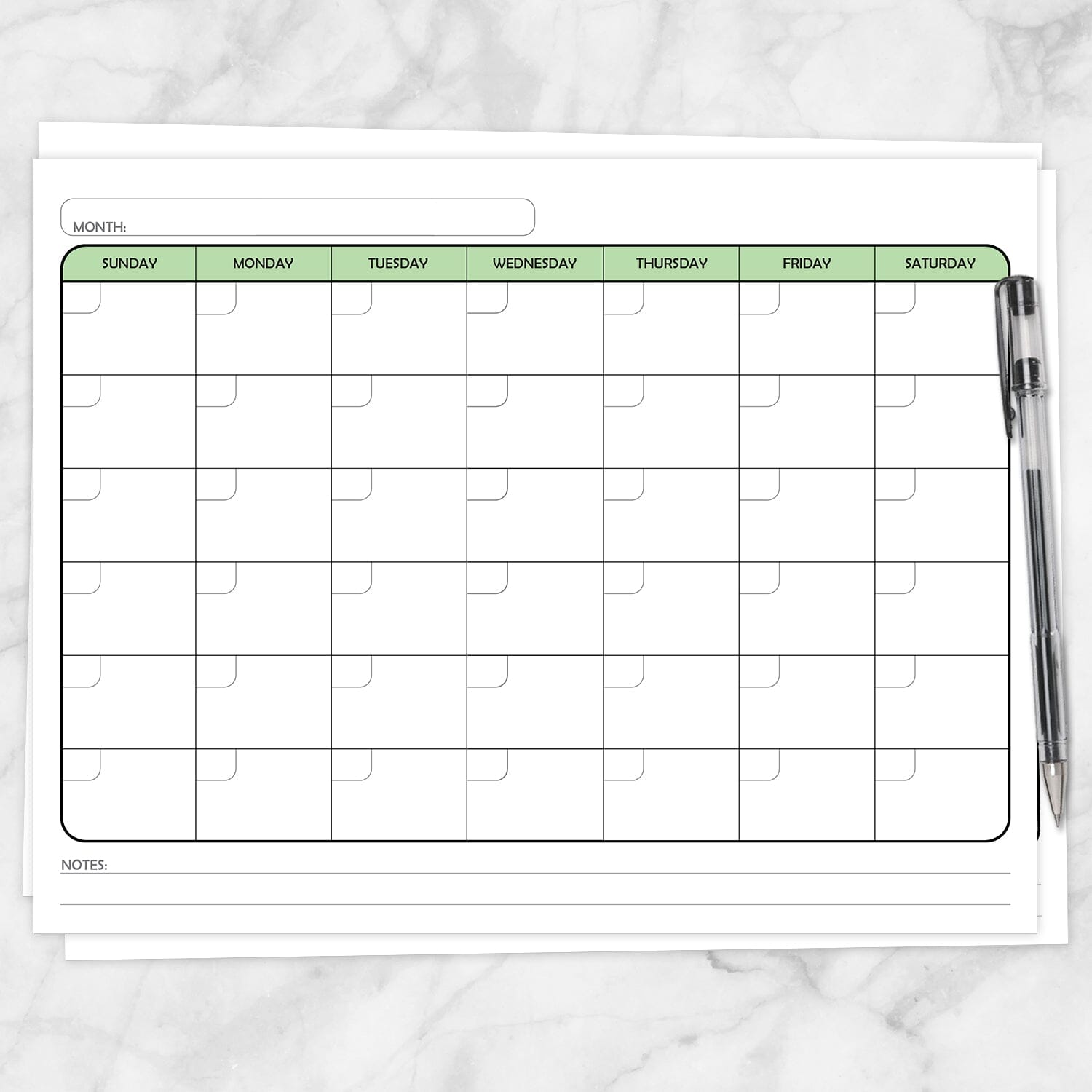 Green Monthly and Weekly Calendar Planner Pages - Printable at