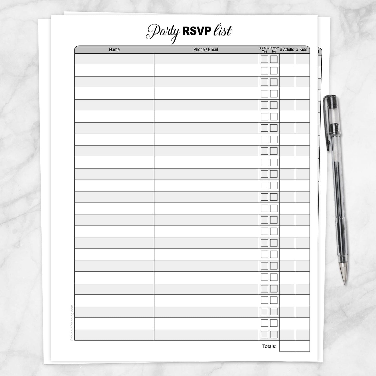 Printable Party RSVP List at Printable Planning.
