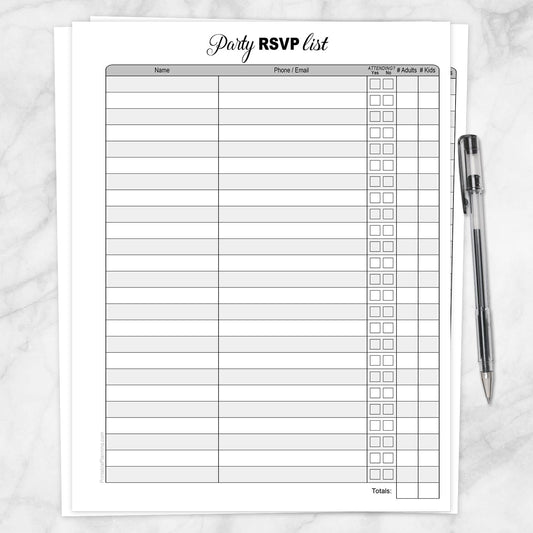 Printable Party RSVP List at Printable Planning.