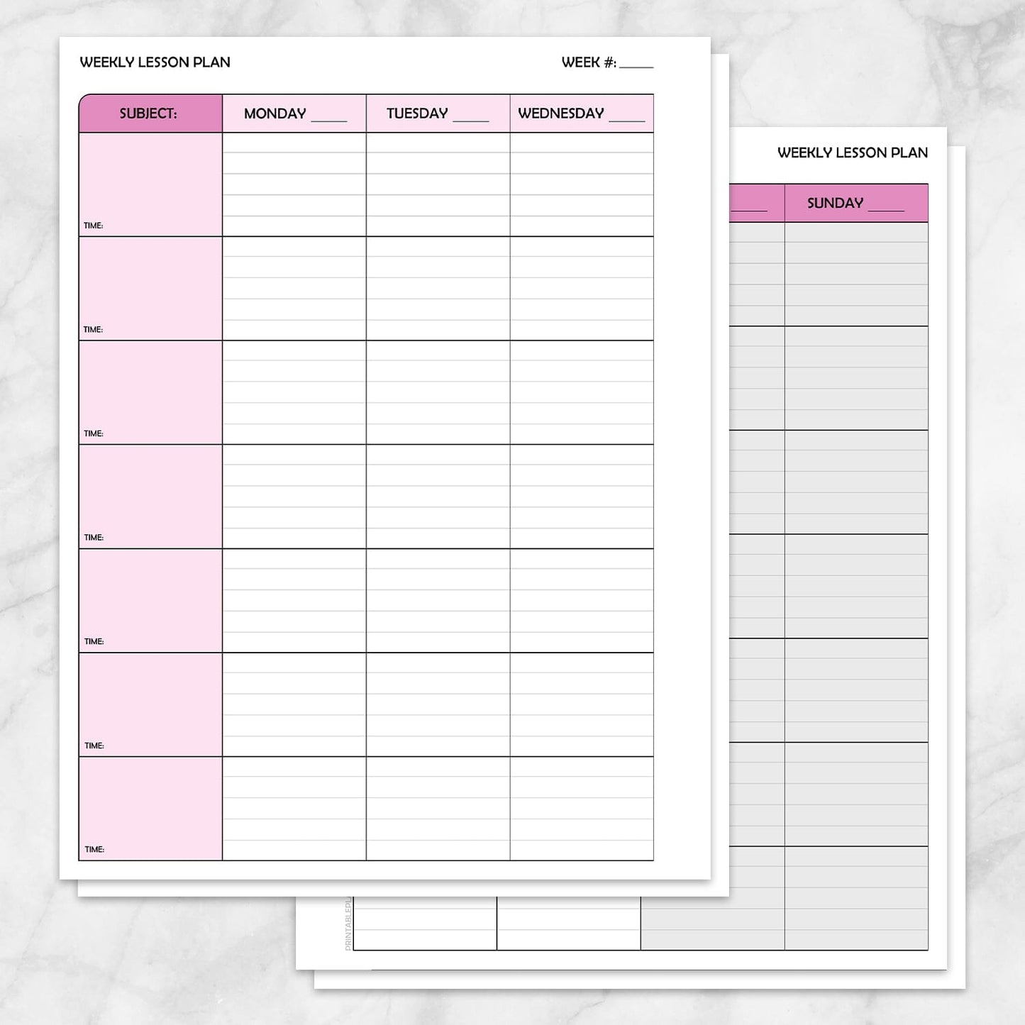 Printable Pink Weekly Lesson Plan for Teachers, School Planning Pages at Printable Planning.