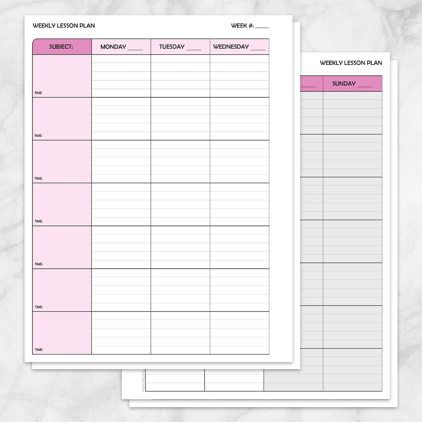 Printable Pink Weekly Lesson Plan for Teachers, School Planning Pages at Printable Planning.