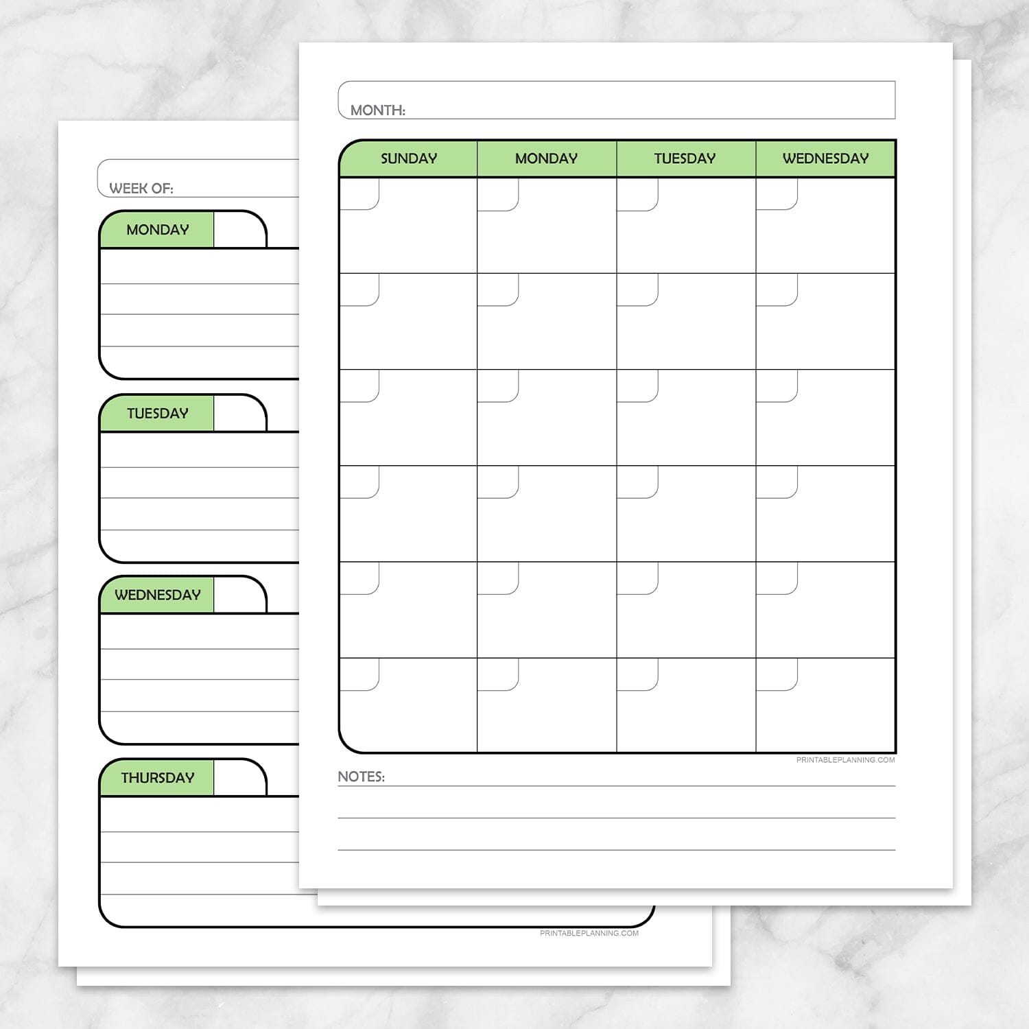 Green Monthly and Weekly Calendar Planner Pages - Printable at Printable  Planning for only 5.95