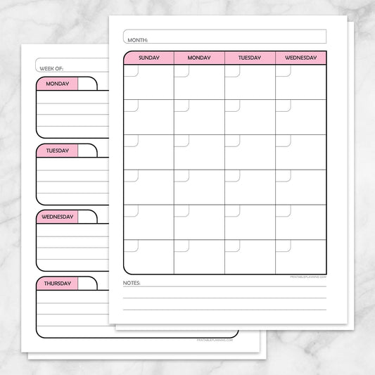 Printable Pink Monthly and Weekly Calendar Planner Pages at Printable Planning.