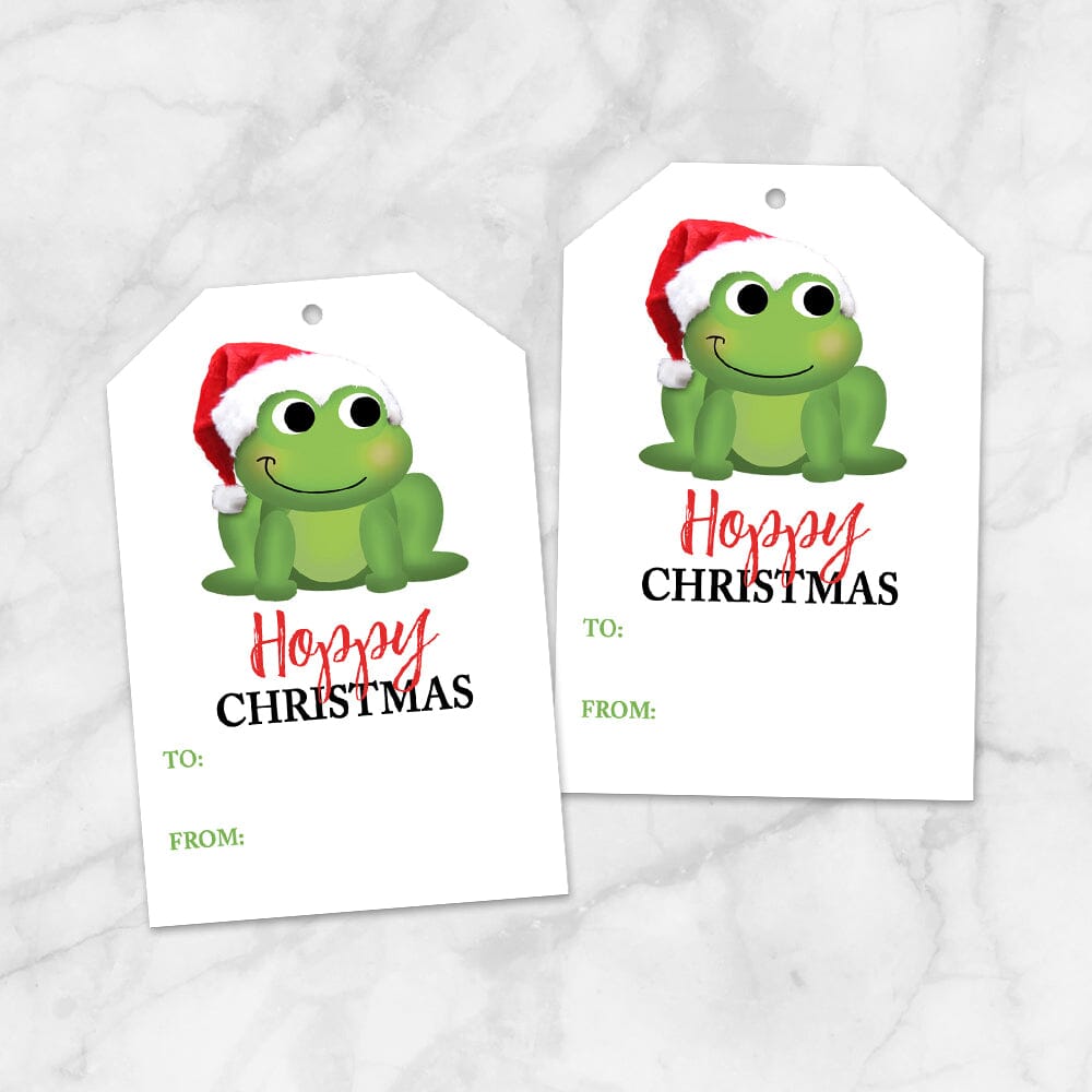 Cute Santa Hat Frog Hoppy Christmas Gift Tags - Printable at