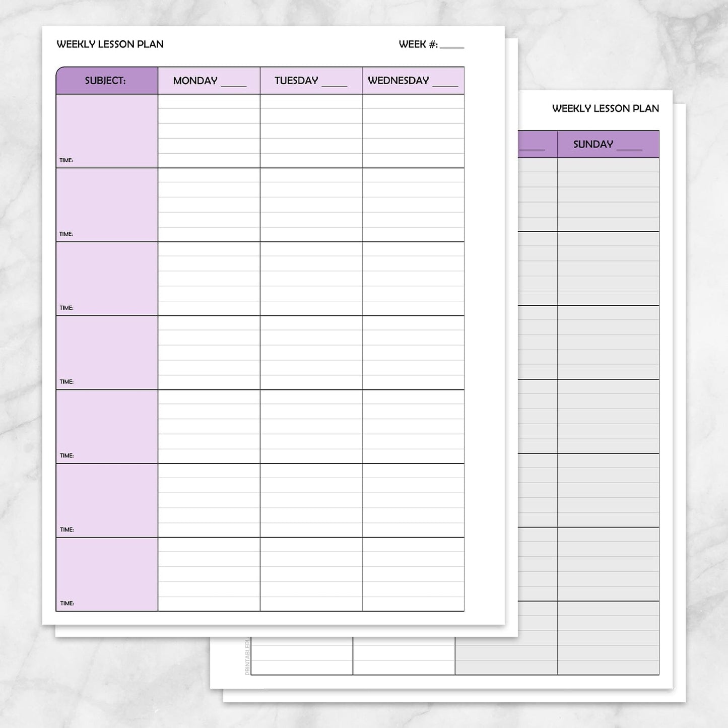 Printable Purple Weekly Lesson Plan for Teachers, School Planning Pages at Printable Planning.