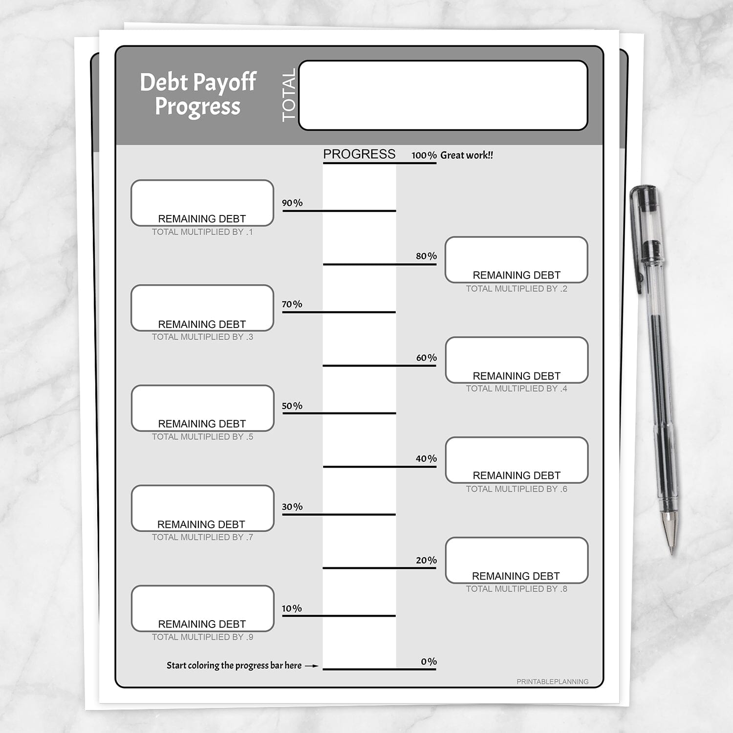Printable Remaining Debt Payoff Progress Bar Worksheets in Gray at Printable Planning.