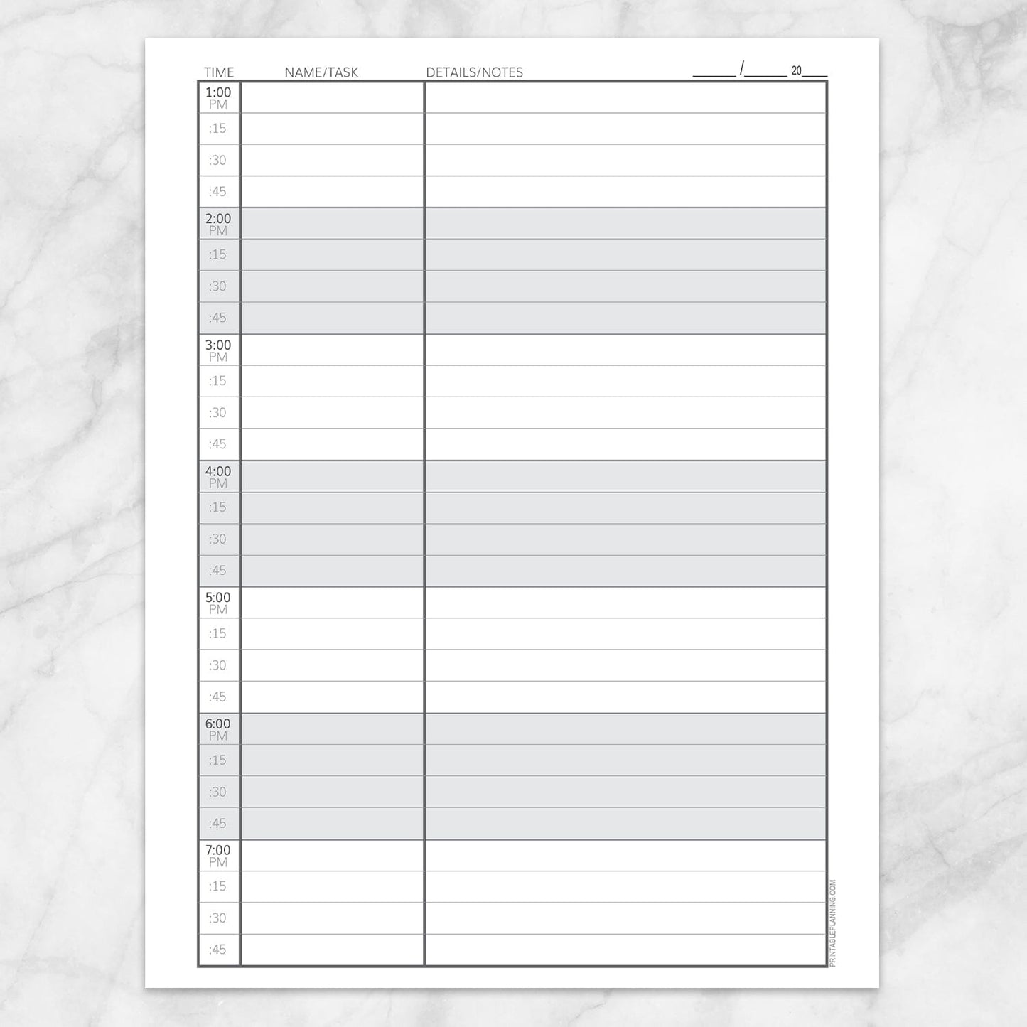 Printable Scheduling Sheet with Notes, page 2 at Printable Planning.