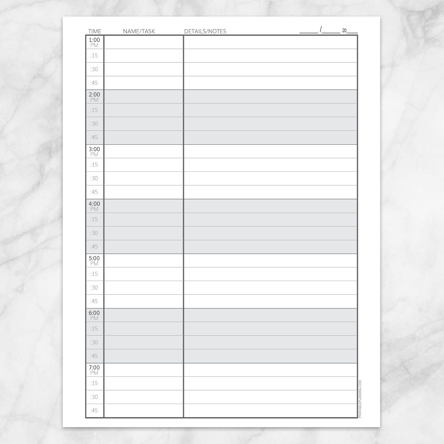 Printable Scheduling Sheet with Notes, page 2 at Printable Planning.