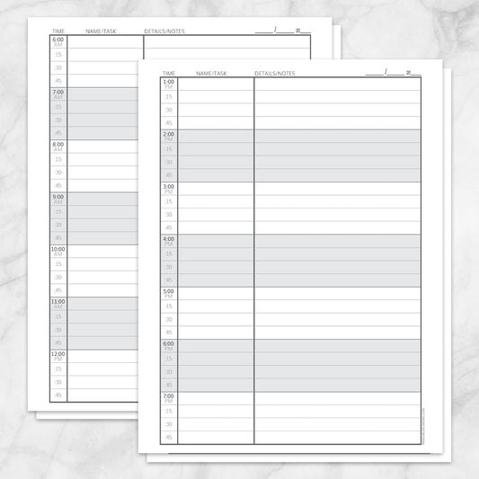 Printable Scheduling Sheet with Notes, front and back pages, at Printable Planning.