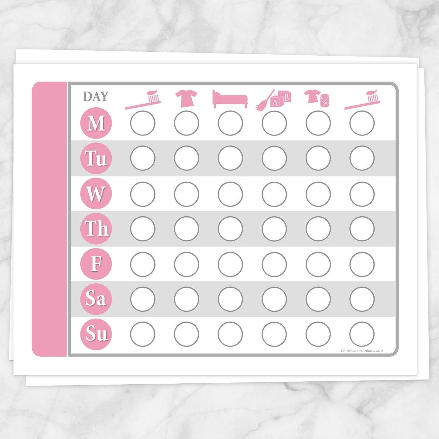 Printable Toddler Chore Chart in Pink Daily Routine Weekly Pages at Printable Planning.