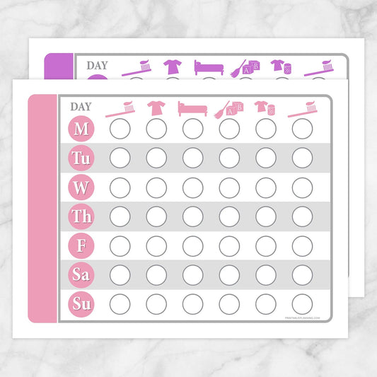 Printable Toddler Chore Chart BUNDLE - Pink Purple Daily Routine Weekly Pages at Printable Planning.
