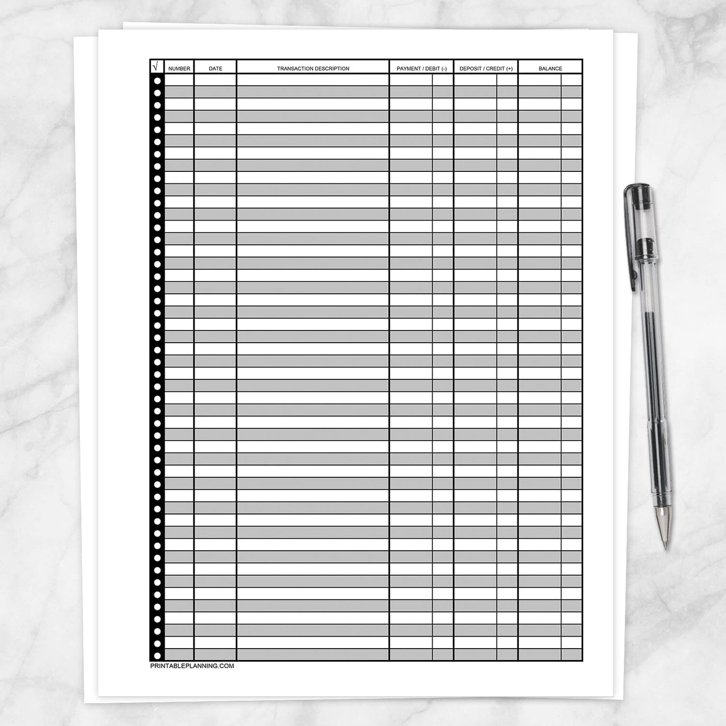 Printable Financial Transaction Register at Printable Planning.