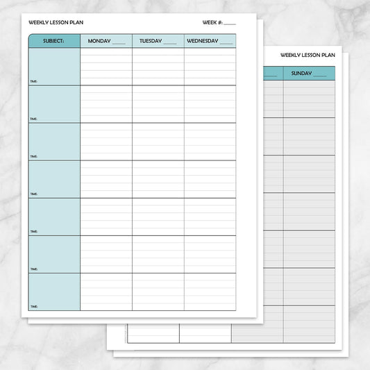 Printable Turquoise Weekly Lesson Plan for Teachers, School Planning Pages at Printable Planning. 