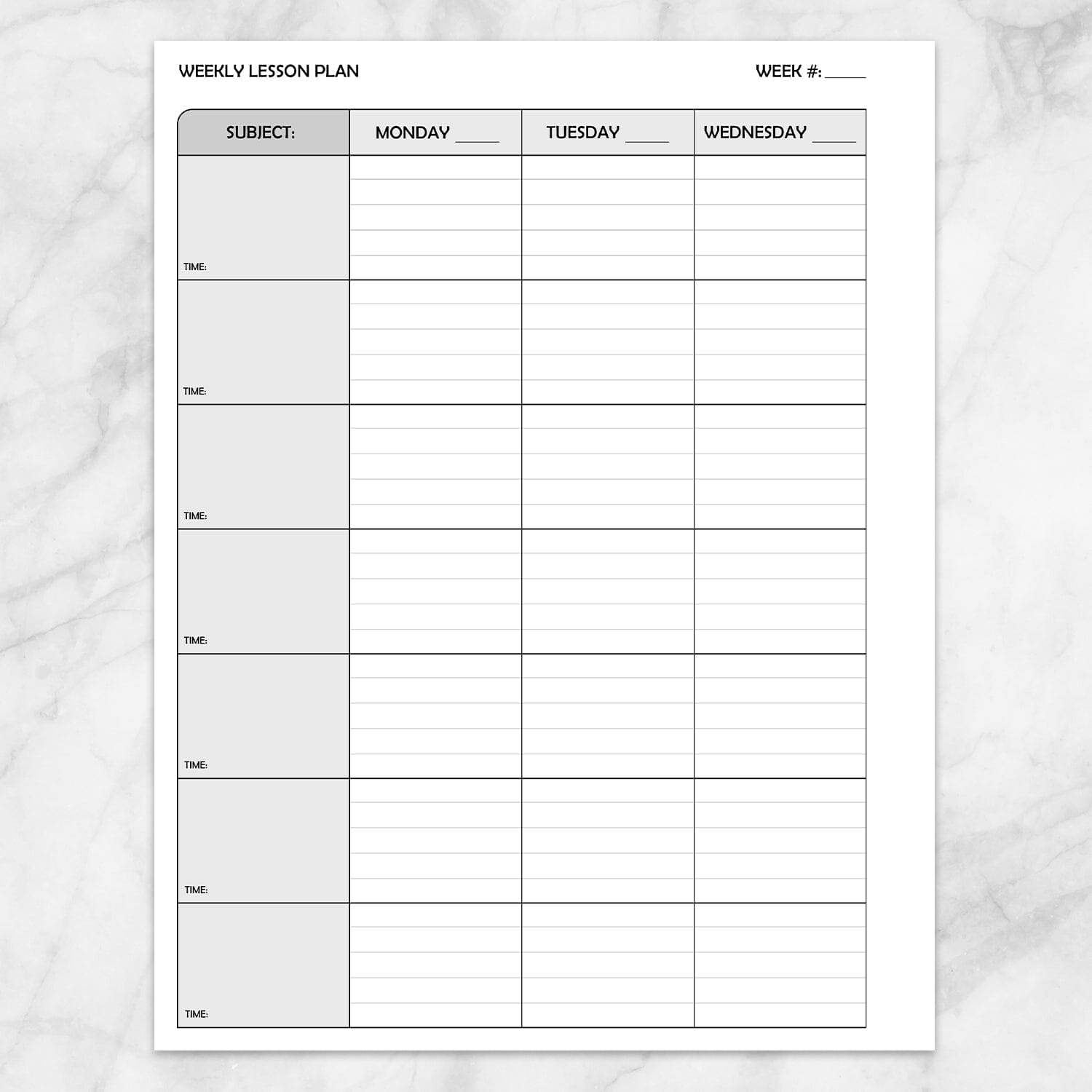 Printable Weekly Lesson Plan for Teachers - School Planning Pages (left page) at Printable Planning.