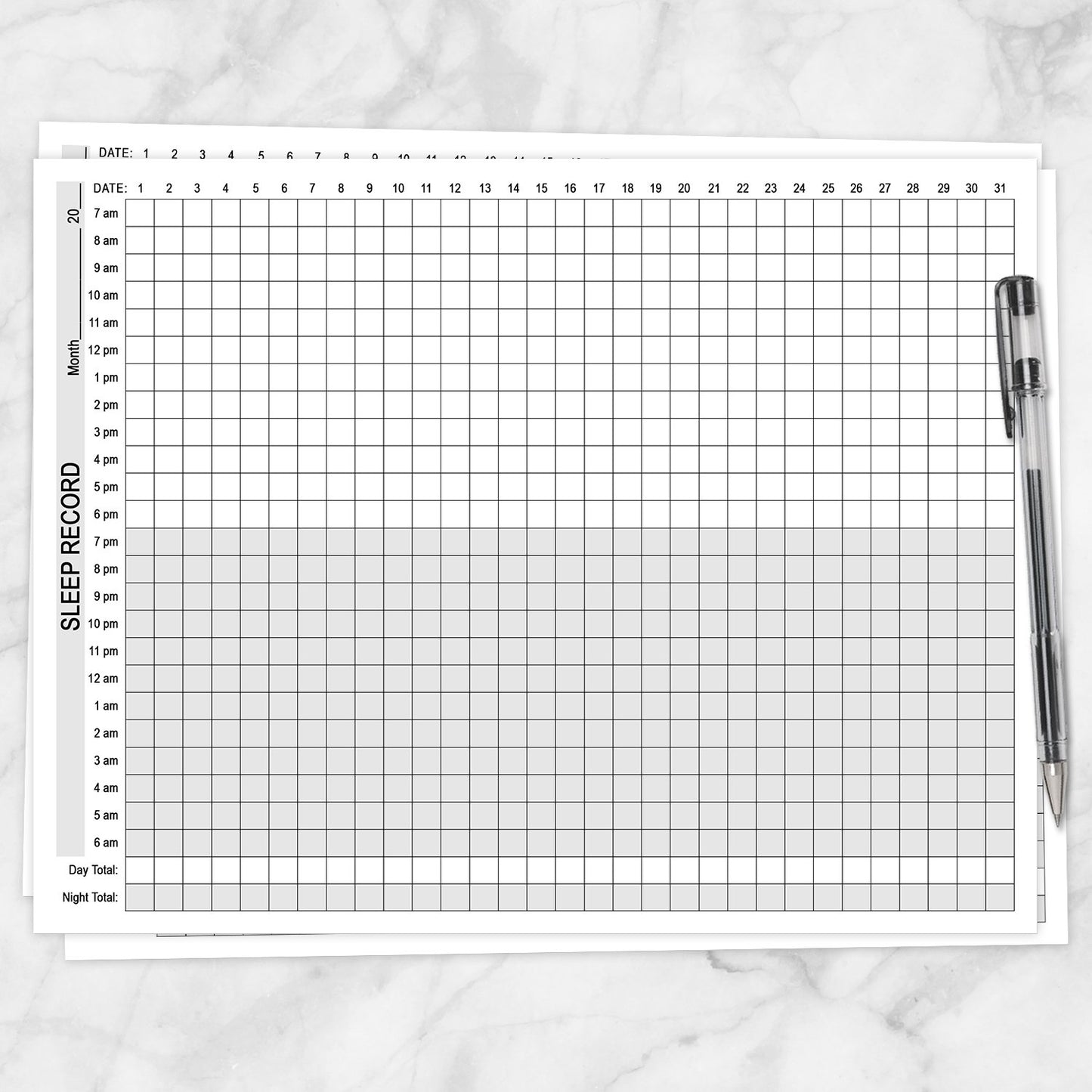 Printable 24-Hour Sleep Record, Monthly Sleep Tracking Sheet at Printable Planning