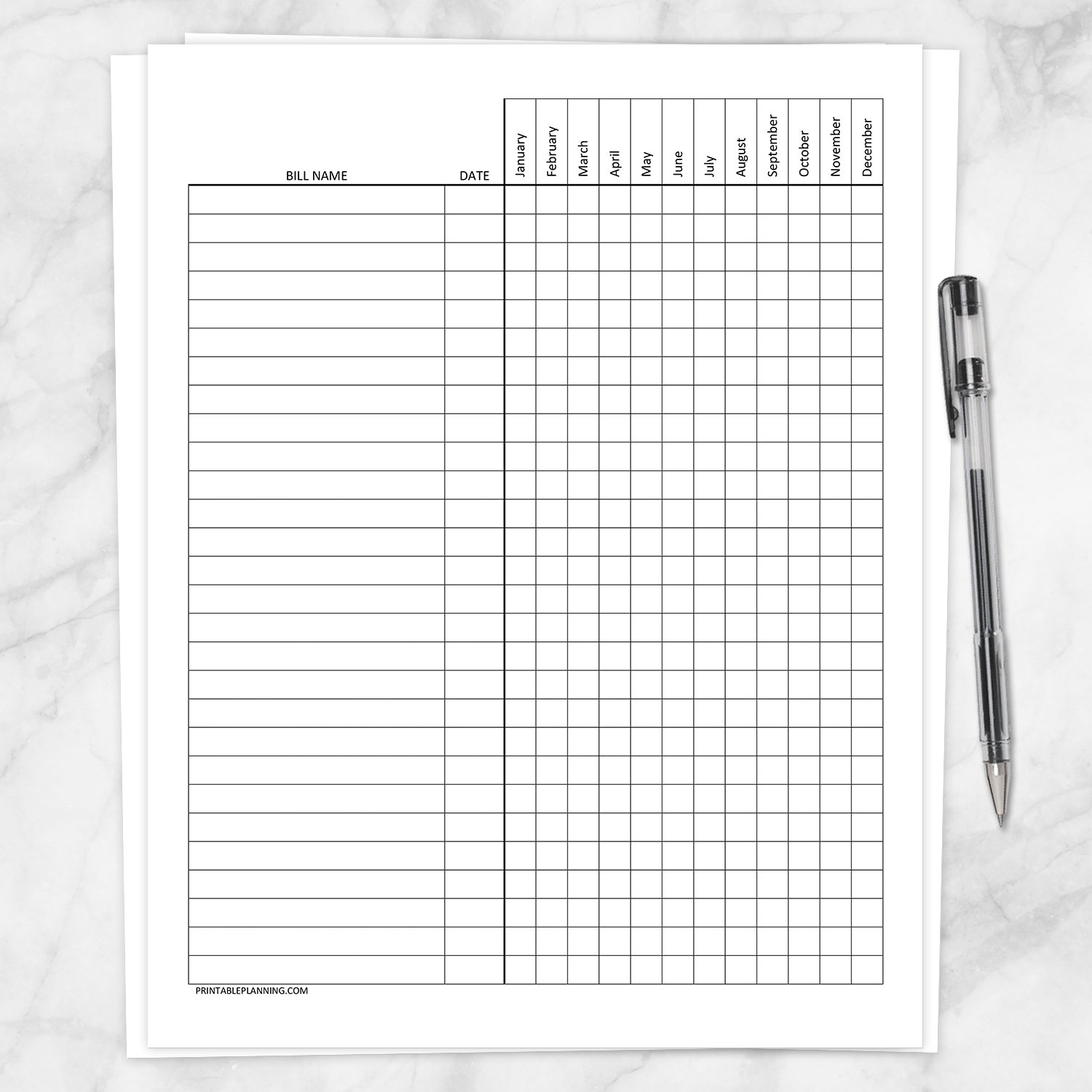 Bill Payment Tracker Log Full Year Printable at Printable Planning
