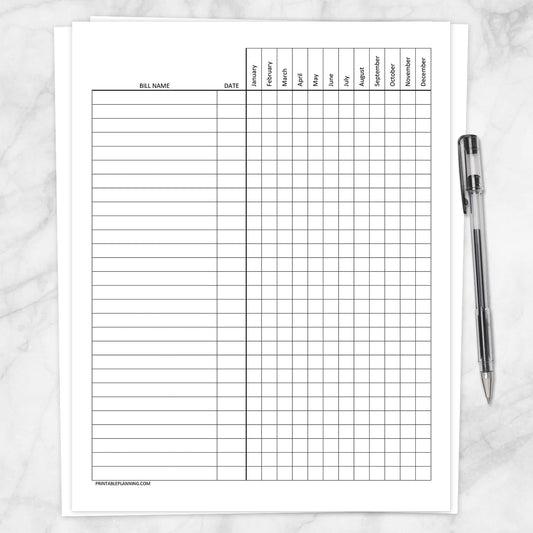 Printable Bill Payment Tracker Log - Full Year - at Printable Planning