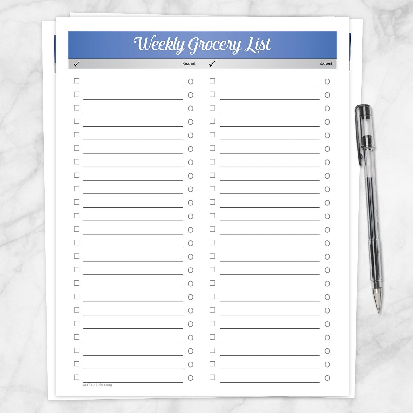 Printable Blue Header Weekly Grocery List, Full Page at Printable Planning