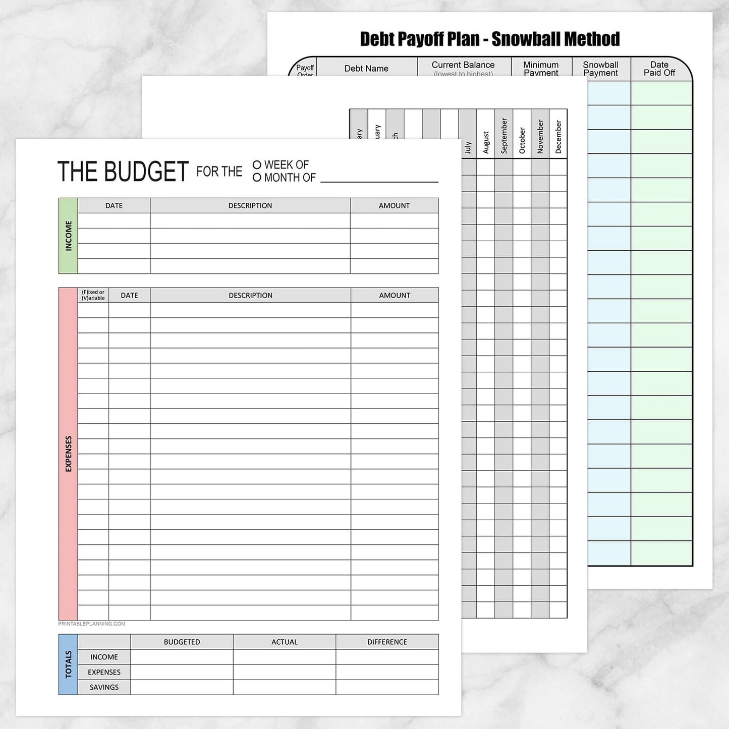 Printable Financial BUNDLE: Budget Worksheet, Bill Payment, Debt Payoff Plan at Printable Planning