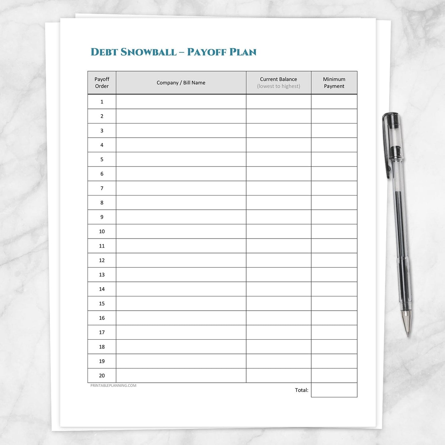 Printable Debt Snowball Sheet and Debt Payoff Plan - BUNDLE at Printable Planning