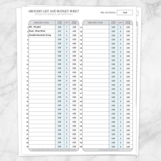 Printable Grocery Budget List and Worksheet at Printable Planning. An editable PDF printable grocery budget for keeping track of your food costs with auto-calculating totals.