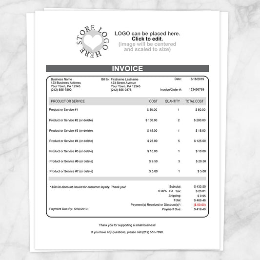 Invoice with Logo and Auto-Calculating Totals - Printable, at Printable Planning