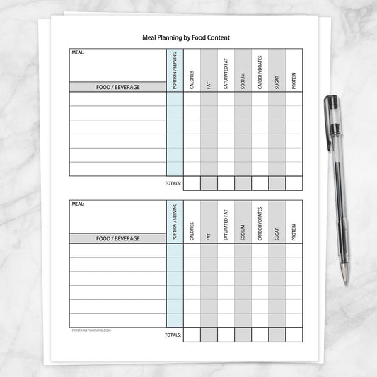 Printable Meal Planning by Food Content Planner Page at Printable Planning