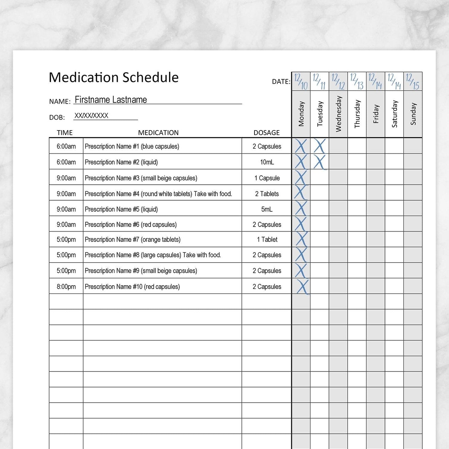 Printable Medication Schedule for Long Prescription Medicine Lists, at Printable Planning