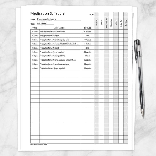 Printable Medication Schedule for Long Prescription Medicine Lists, at Printable Planning