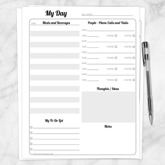 Printable Elderly Independent Living Daily Page for Memory at Printable Planning