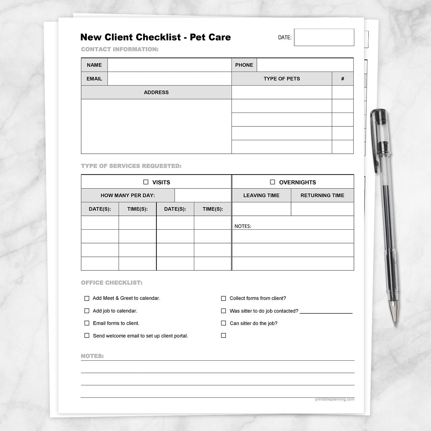 Pet Care - New Client Checklist, Visits and Overnights - Printable at Printable Planning for only 5.95 pet-care-new-client-checklist-visits-and-overnights-printable-at-printable-planning-for-only-5-95
